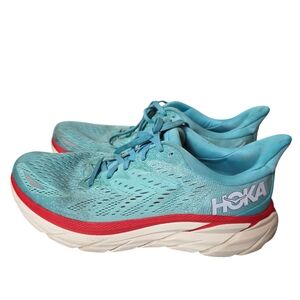 Hoka One One Clifton 8 Running Shoes 9.5 Teal Mesh Cushion Performance Athletic